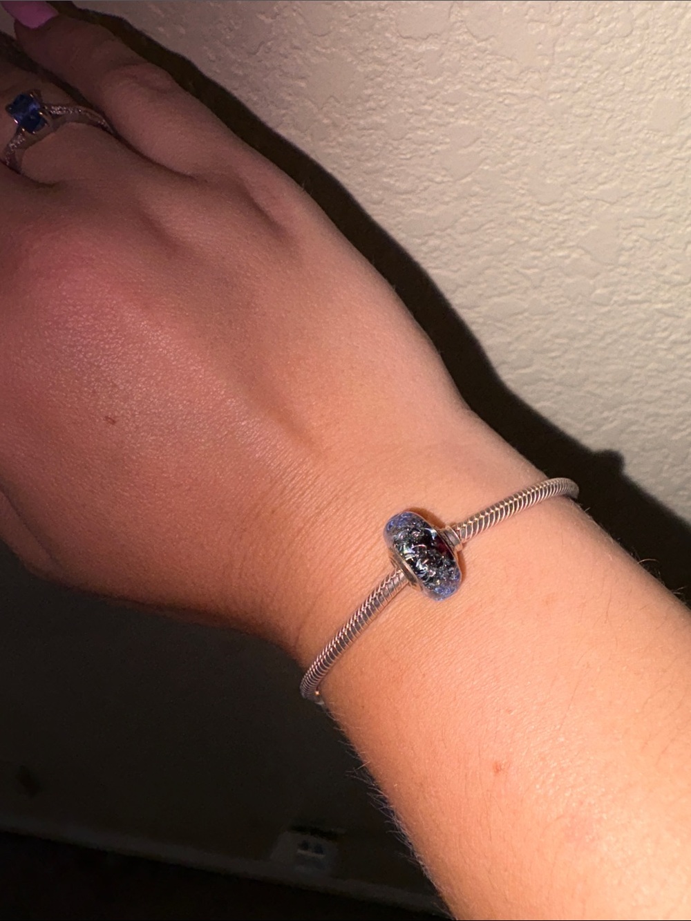 Pandora Silver Bracelet with Blue Decorative Glass Charm